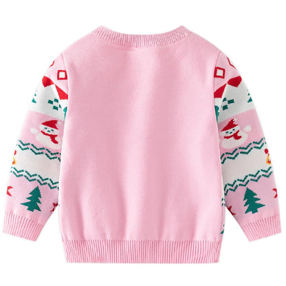 Fandecie Children's Christmas Jumper Cotton Crew Neck Christmas Elk Santa Sweater Girls Boys Sweatshirt Jumper 2-7 Years