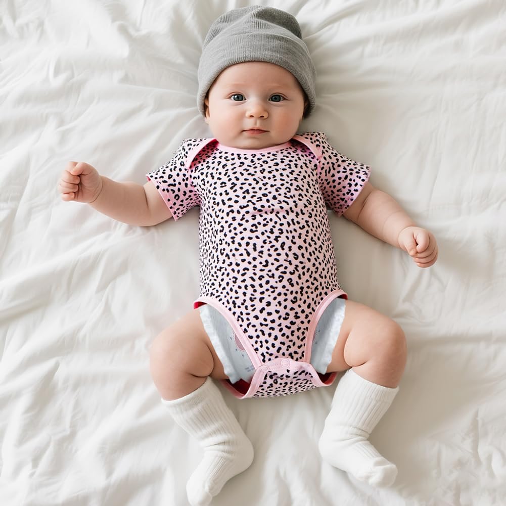 Baby Bodysuit Kurzarm Unisex Baby Set Kurzarm Bodysuits aus 100% superweicher Baumwolle, Baby Body mit Press Nieten für Neugeborene Baby Jungen und Mädchen 0-3 m/3-6 m/6-9 m/9-12 m