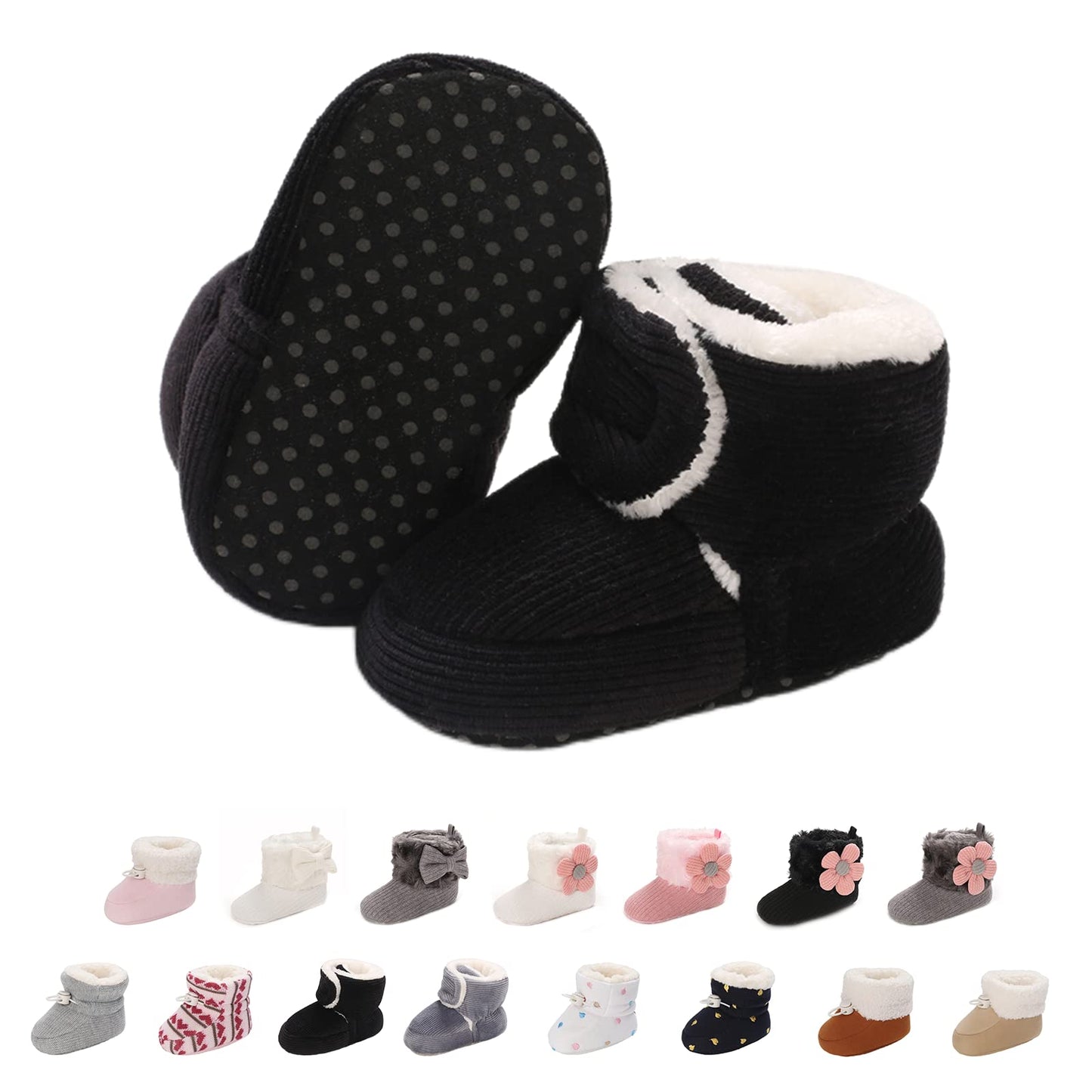 Baby Newborn Fleece Bootie, Winter Warm Non-Slip Soft Sole Winter Shoes, Sock Shoes, Cute Adjustable Crawling Shoes, Prewalker Boots for Girls and Boys, Toddler Size 0-18 Months