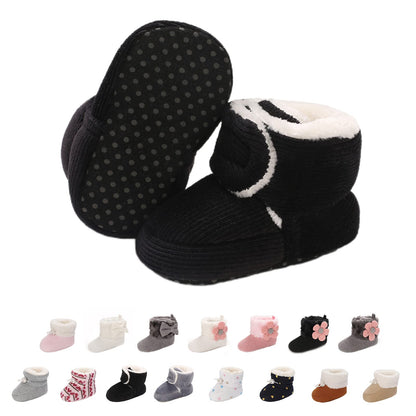 Baby Newborn Fleece Bootie, Winter Warm Non-Slip Soft Sole Winter Shoes, Sock Shoes, Cute Adjustable Crawling Shoes, Prewalker Boots for Girls and Boys, Toddler Size 0-18 Months
