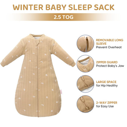 amo nenes Baby Sleeping Bag 2.5 TOG, Baby Autumn Winter Long Sleeve Sleeping Bag, 100% Cotton, Removable Sleeves, Length 72 cm, 0-6 Months (Blue)