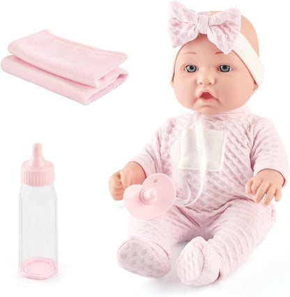 eDollable 30 cm Baby Doll in a Gift Box with Dummy, Bottle and Soft Blanket, Newborn Baby Doll Toy for Toddlers