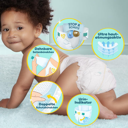 Pampers Premium Protection Größe 6, 144 Windeln, 13kg-18kg, Doppelter Schutz für die Haut und vor Auslaufen