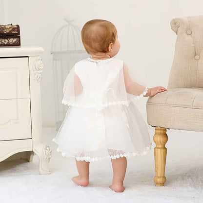 Baby Girl White Christening Dress with Hood Newborn Christening Dress Lace Dress for Wedding Birthday