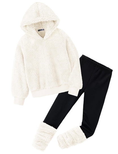 Arshiner Girls' Clothing Sets Winter Children's Hoodie with Leggings Set Warm Cuddly Padded Clothing Two Piece Outfits for Girls 5-14 Years
