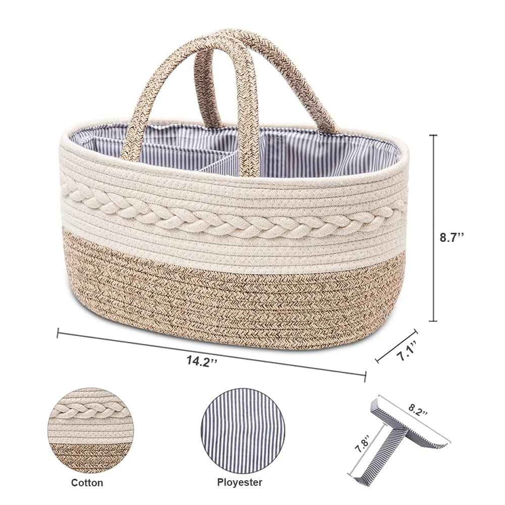 Baby Nappy Caddy Organiser, Multifunctional Storage Box for Nappies, with Interchangeable Compartments, 100% Cotton Linen, Portable Storage Basket for Nappies, Baby Shower Gift