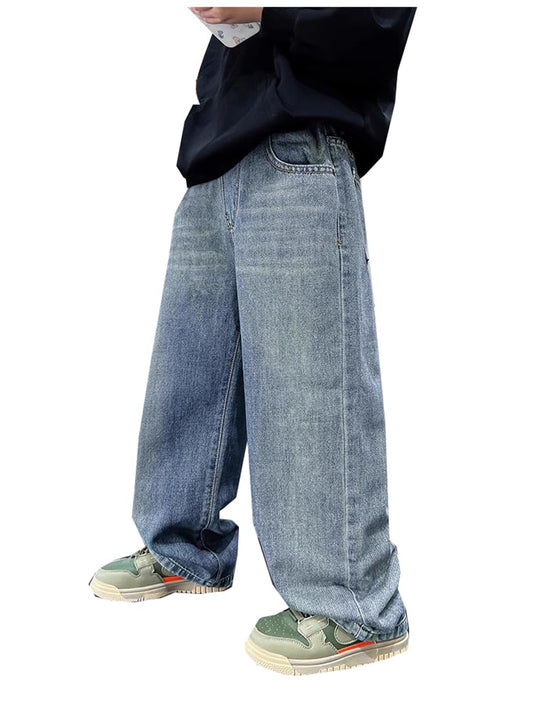 Siehin Boys Jeans with Elastic Waistband Children Spring-Autumn Denim Pants Baggy Jeans Cargo Pants 