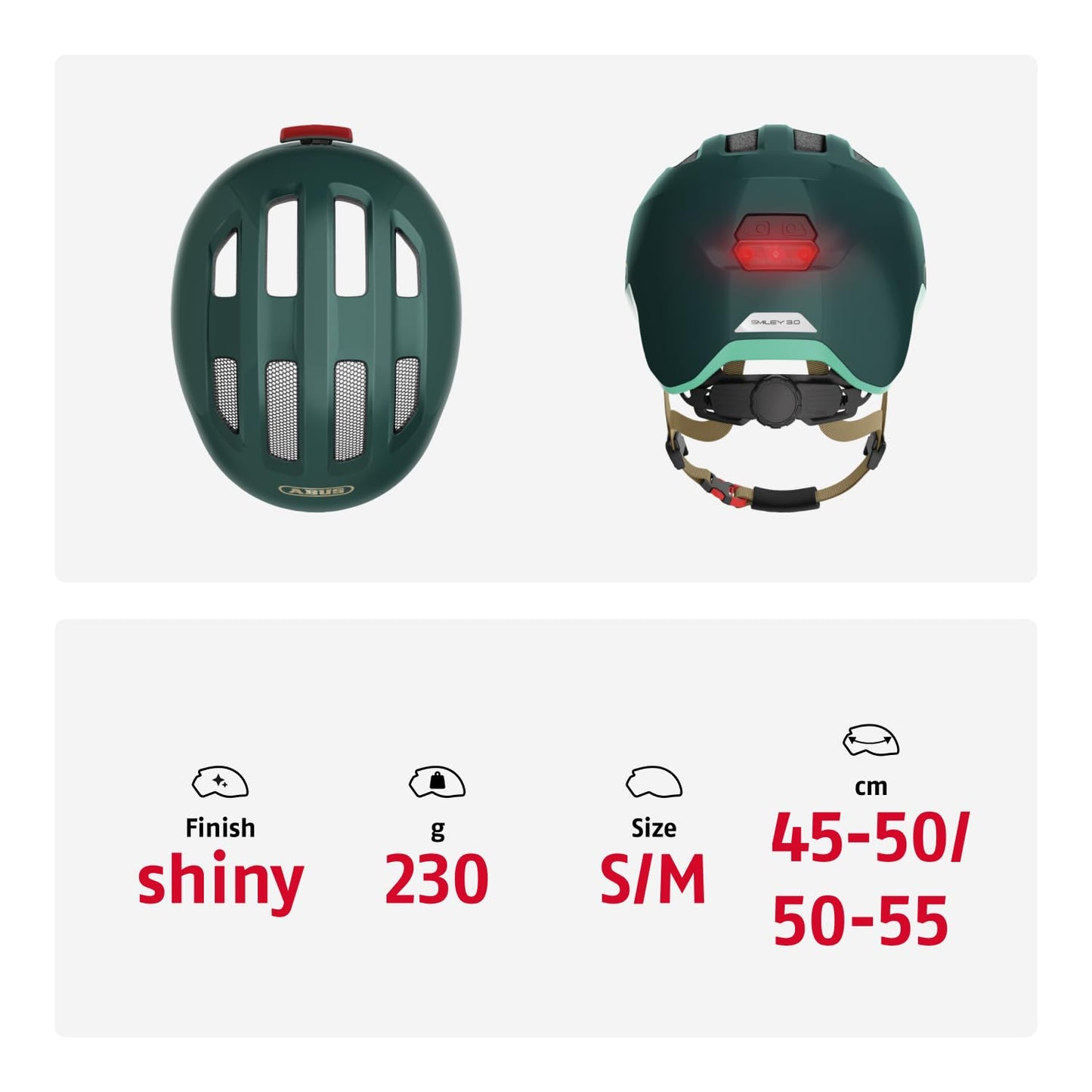 ABUS Kinderhelm Smiley 3.0 ACE LED - Fahrradhelm mit Licht