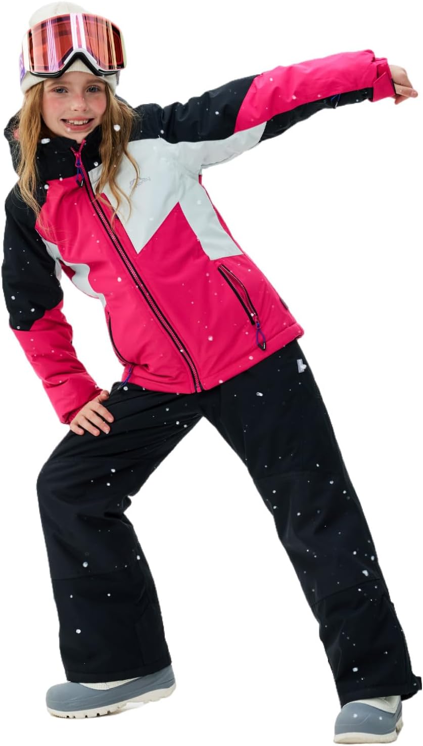 Children's Ski Suit Girls Waterproof Windproof and Warm 2-Piece with Hood 6-16 Years Outdoor Sports, Mountaineering, Skiing