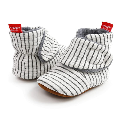Sehfupoye Toddler Baby Boys Girls Cotton Booties Shoes Striped Soft Sole Newborn First Hiking Shoes Warm Fleece Boots 0-18M