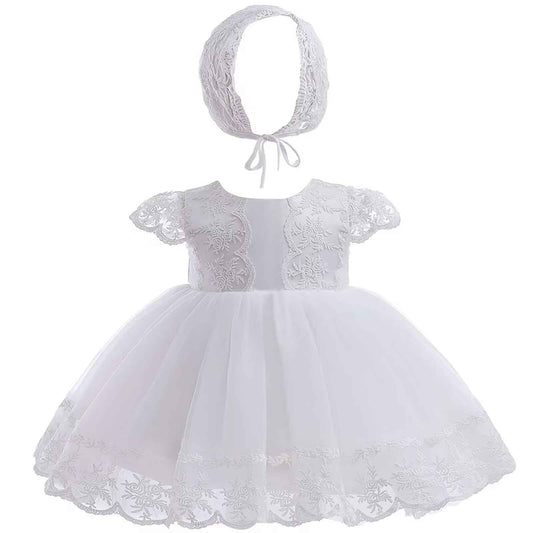 Baby Girl White Christening Dress with Hood Newborn Christening Dress Lace Dress for Wedding Birthday