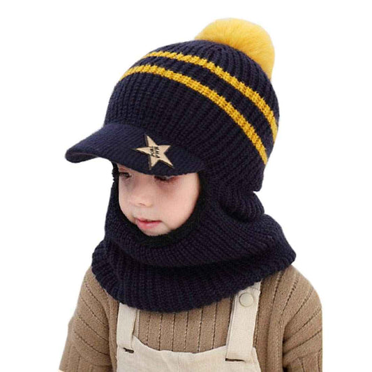 YONKOUNY Kinder Wintermütze Jungen Mädchen Warm Niedlich Strickmütze Schalmütze Schlupfmütze Beanie Mütze mit Fleecefutter