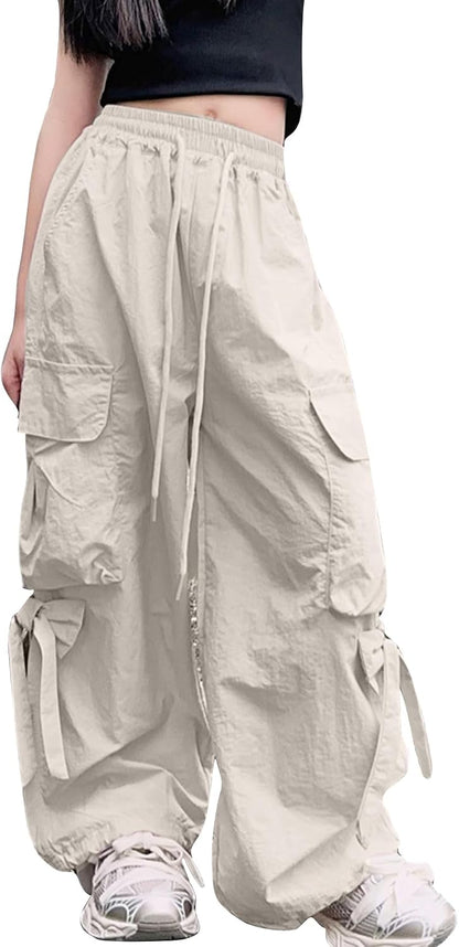 Cargo Hose Mädchen Freizeithose Baggy Hip Hop Hose mit Gummibund Schleife Leicht Dünn Sommerhose 4 Taschen Freizeit Streetwear Kinder 5-14 Jahre