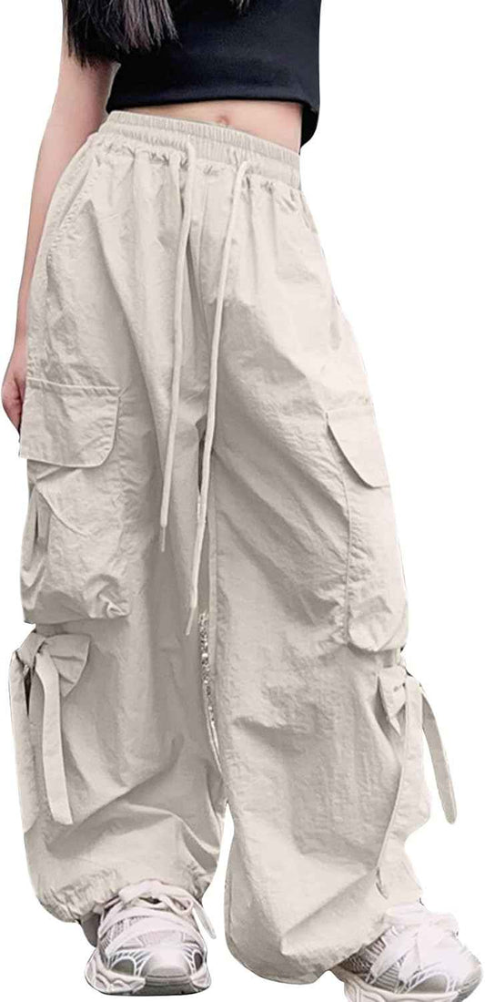 SEAUR Cargo Hose Mädchen Freizeithose Baggy Hip Hop Hose mit Gummibund Schleife Leicht Dünn Sommerhose 4 Taschen Freizeit Streetwear Kinder 5-14 Jahre