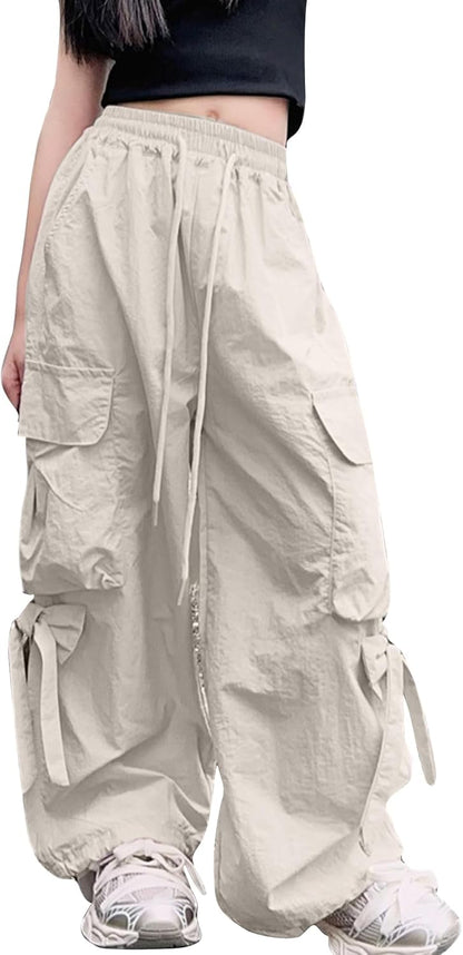 Cargo Hose Mädchen Freizeithose Baggy Hip Hop Hose mit Gummibund Schleife Leicht Dünn Sommerhose 4 Taschen Freizeit Streetwear Kinder 5-14 Jahre