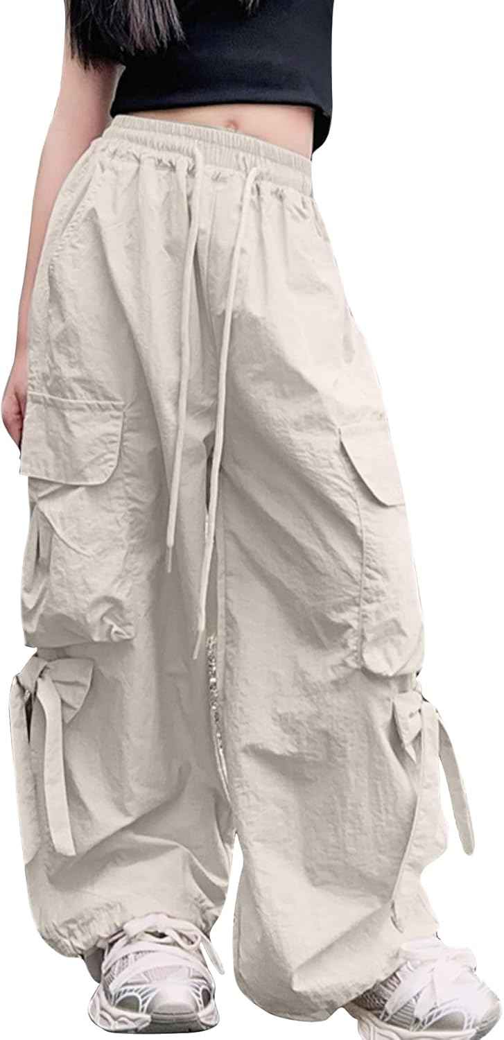 SEAUR Cargo Hose Mädchen Freizeithose Baggy Hip Hop Hose mit Gummibund Schleife Leicht Dünn Sommerhose 4 Taschen Freizeit Streetwear Kinder 5-14 Jahre