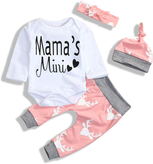 Neugeborene Baby Mädchen Kleidung Mama Sprüche Mama Mini Strampler Top Hose Outfit Set mit Stirnband