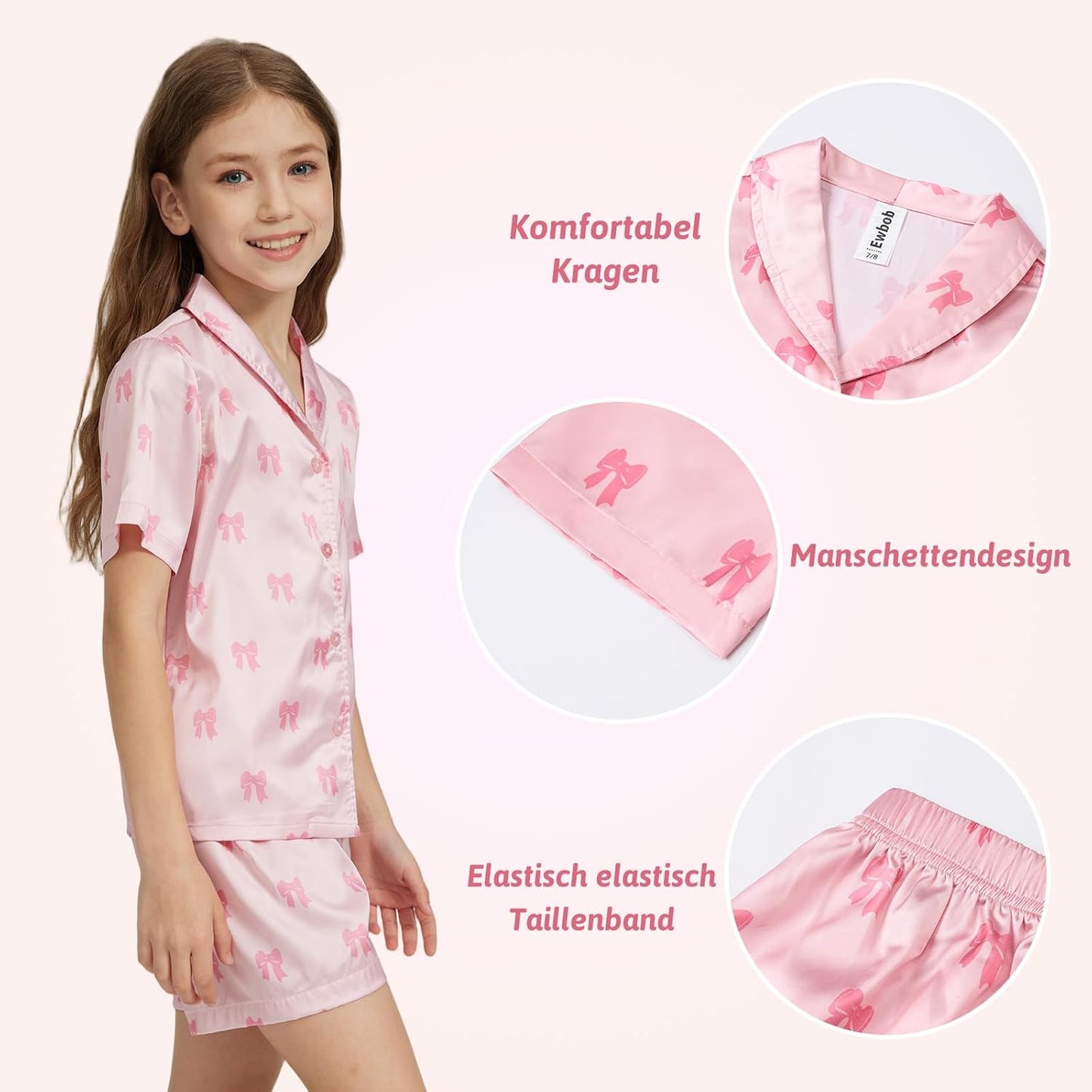 Pyjamas Mädchen Kinder, Süße Pyjama Sets, Satin Pyjamas für Mädchen 5-14 Jahre