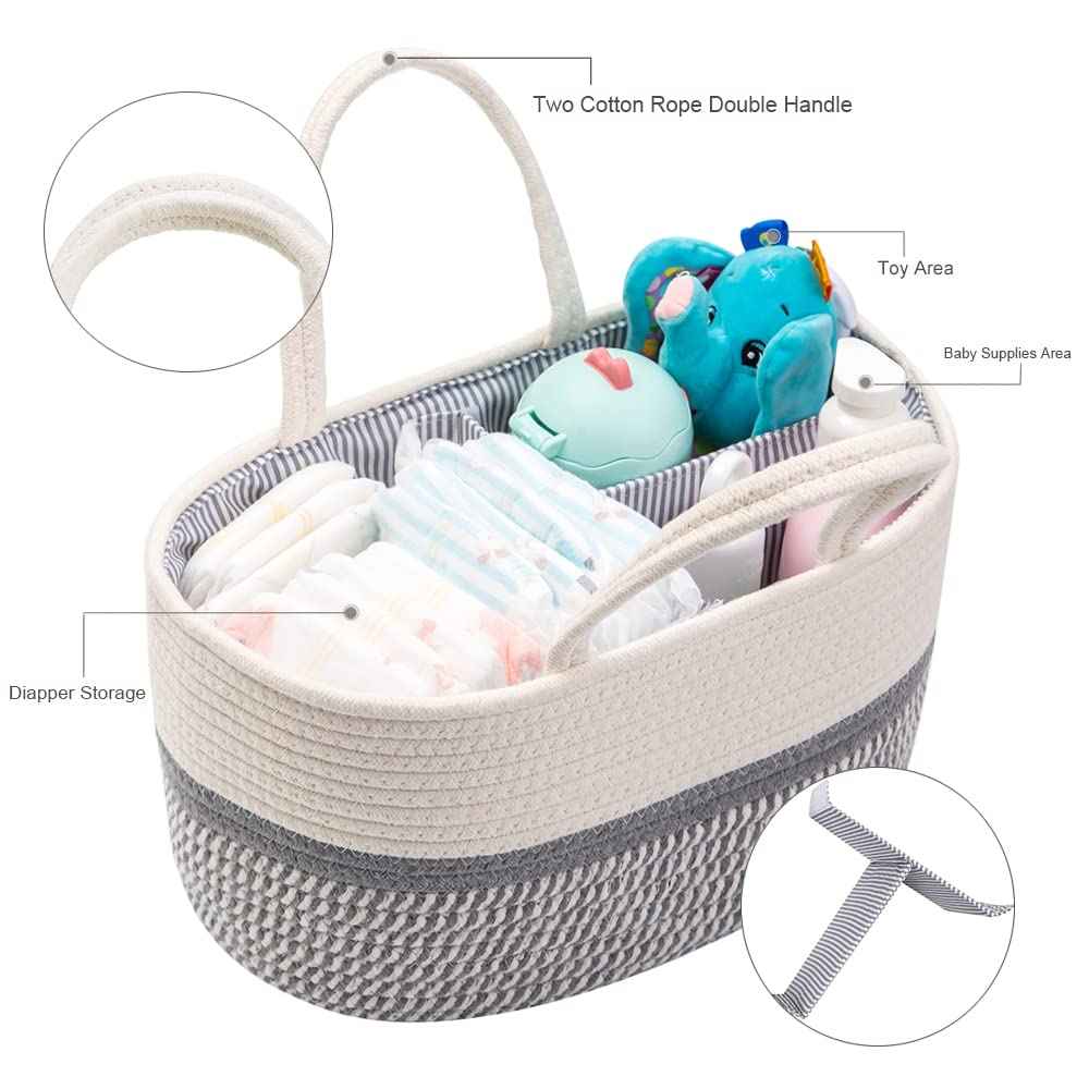 Baby Nappy Caddy Organiser, Multifunctional Storage Box for Nappies, with Interchangeable Compartments, 100% Cotton Linen, Portable Storage Basket for Nappies, Baby Shower Gift