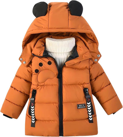linboo Winterjacke Kinder Jungen Warm Steppjacke Dicke Mantel Baby Wintermäntel mit Kapuze Ohren Winter Kinderjacke Kapuzenjacke 2-7 Jahre