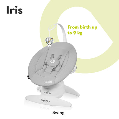 LIONELO Iris Electric Baby Rocker 360° Rotatable for Babies up to 9 kg Adjustable Backrest, 5 Weighing Speeds, Non-Slip Safety Belt, 12 Melodies Hanger with Toy Remote Control