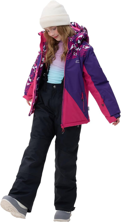 Children's Ski Suit Girls Waterproof Windproof and Warm 2-Piece with Hood 6-16 Years Outdoor Sports, Mountaineering, Skiing