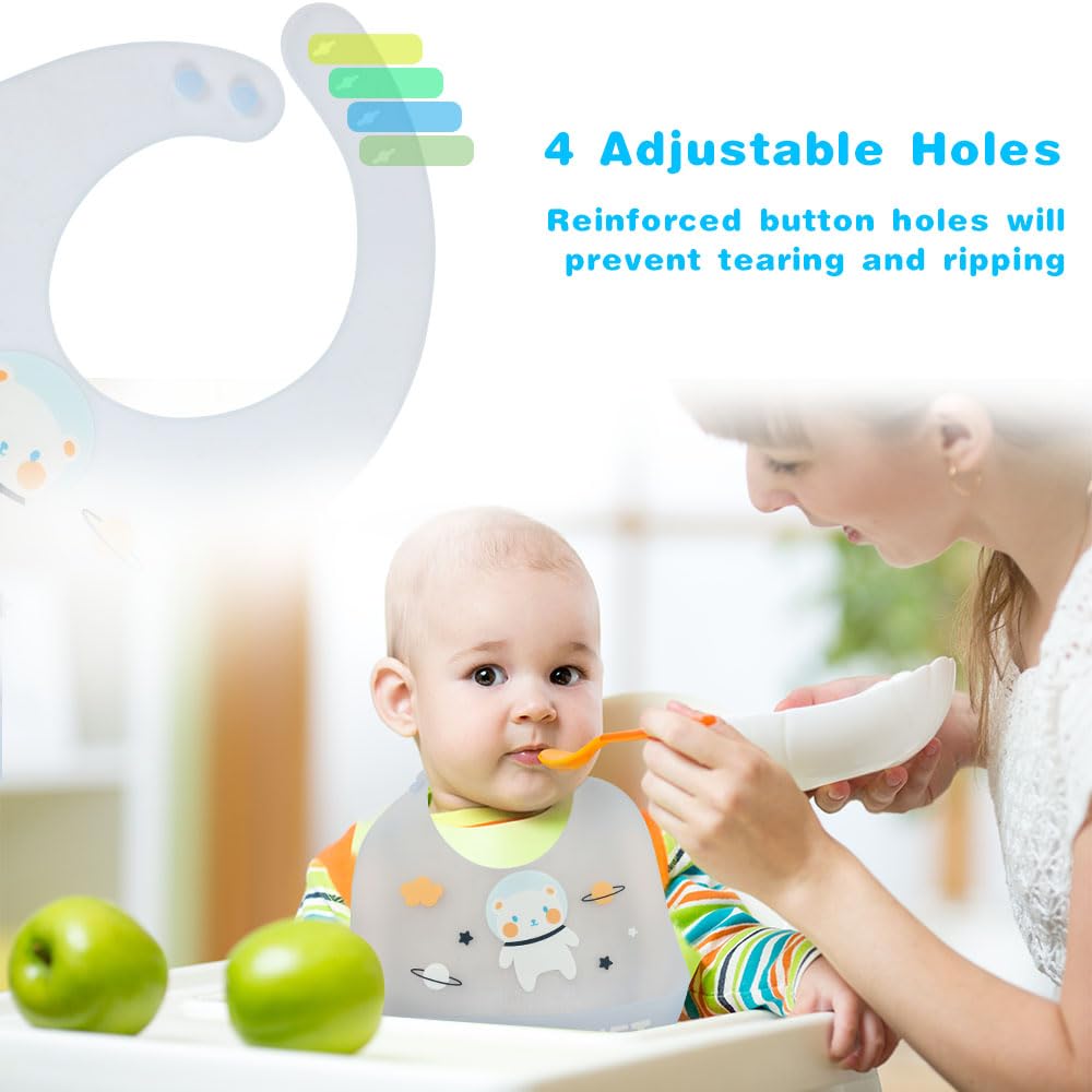 Vicloon Silikon Baby Lätzchen, 2 Stück Baby Lätzchen mit Auffangschale, BPA Frei, Einfache Reinigung, Wasserdicht Silikon-lätzchen für Jungen Mädchen, Kaninchen-Einhorn（Rosa）