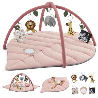 Blissful Diary Spielbogen Baby, Übergroßes Blattförmiges Spieldecke Baby Gym Activity Decke mit 6 Abnehmbare Spielzeuge, krabbeldecke Unverzichtbare Babygeschenke, Waldgrün