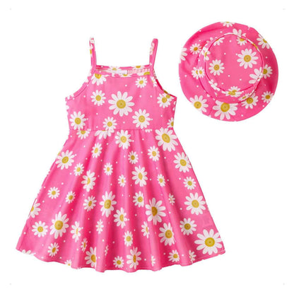 Baby Kleidung Mädchen Kleid - Gänseblümchen Ärmellos Kleider + Hut 2tlg, Blume Kleid Babykleidung Set Bekleidungssets Sommer Frühling Herbst für 0-3 Jahre (Grün/Rosa)