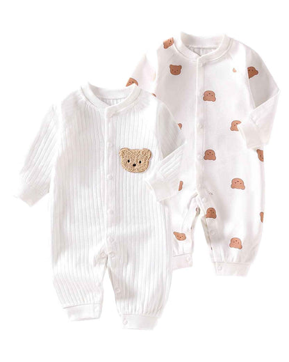 WYTbaby Baby Strampler Neugeborene Baumwolle Jumpsuit 2er-Pack Langarm Einteiligen Overall Kleidung für Baby Junge und Mädchen 0-12 Monate