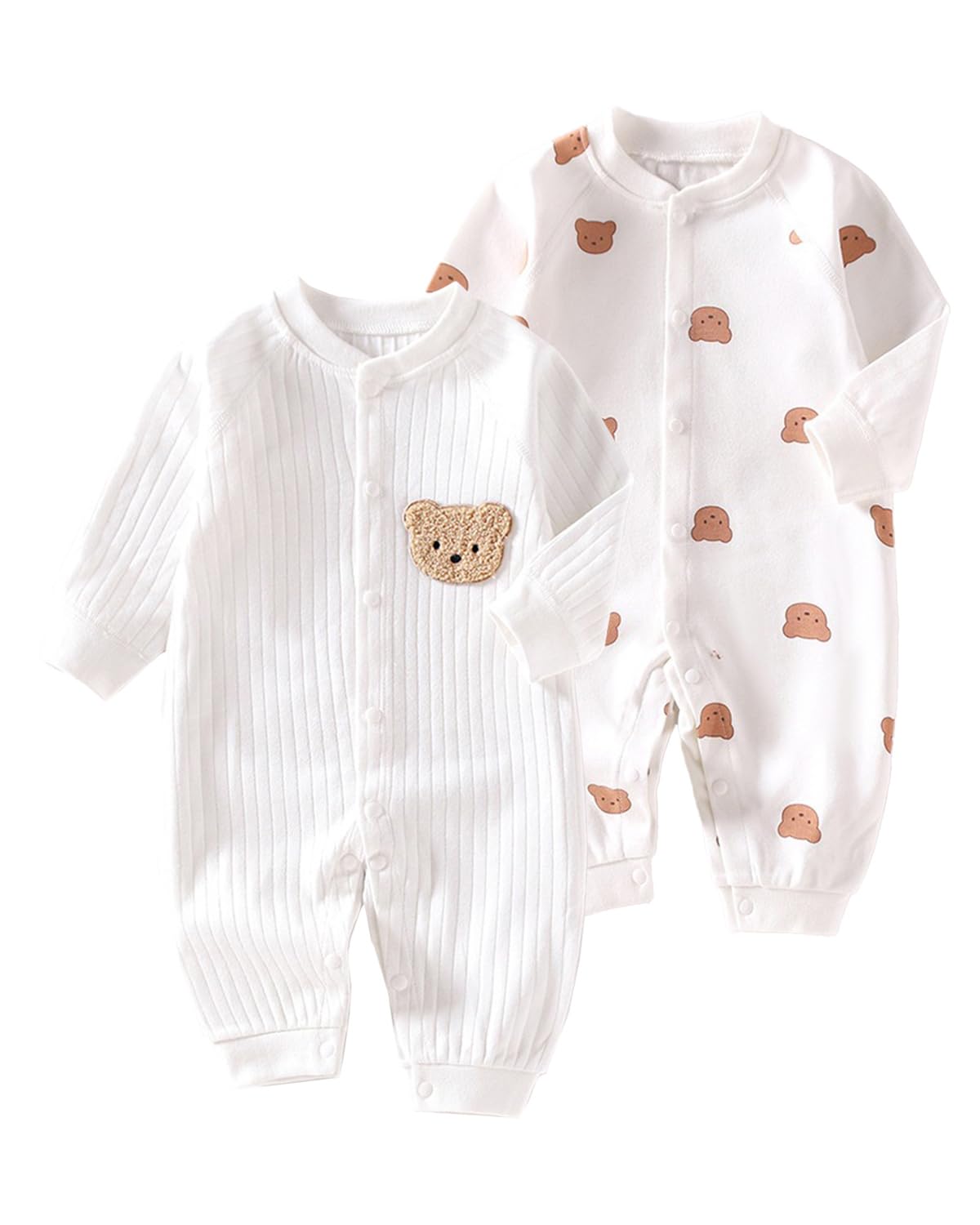 Baby Strampler Neugeborene Baumwolle Jumpsuit 2er-Pack Langarm Einteiligen Overall Kleidung für Baby Junge und Mädchen 0-12 Monate