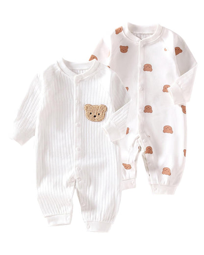 Baby Strampler Neugeborene Baumwolle Jumpsuit 2er-Pack Langarm Einteiligen Overall Kleidung für Baby Junge und Mädchen 0-12 Monate