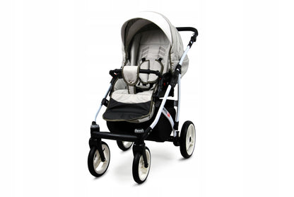 BabyLux® Bambimo Kinderwagen Set 3 in 1 - White Lux - incl. Babywanne, Buggy Sportsitz, Auto-Babyschale - Autositz - Kinderwagenset - Kombikinderwagen mit Wickeltasche, Regenschutz usw.
