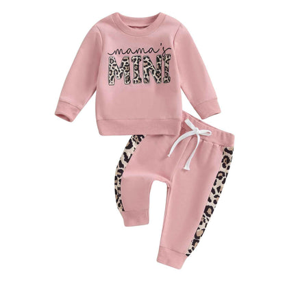 Geagodelia Baby Girl Clothing Outfit Set Long Sleeve Sweatshirt + Leopard Trousers Newborn Soft Baby Set Mama's Mini 2-Piece