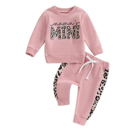 Geagodelia Baby Girl Clothing Outfit Set Long Sleeve Sweatshirt + Leopard Trousers Newborn Soft Baby Set Mama's Mini 2-Piece