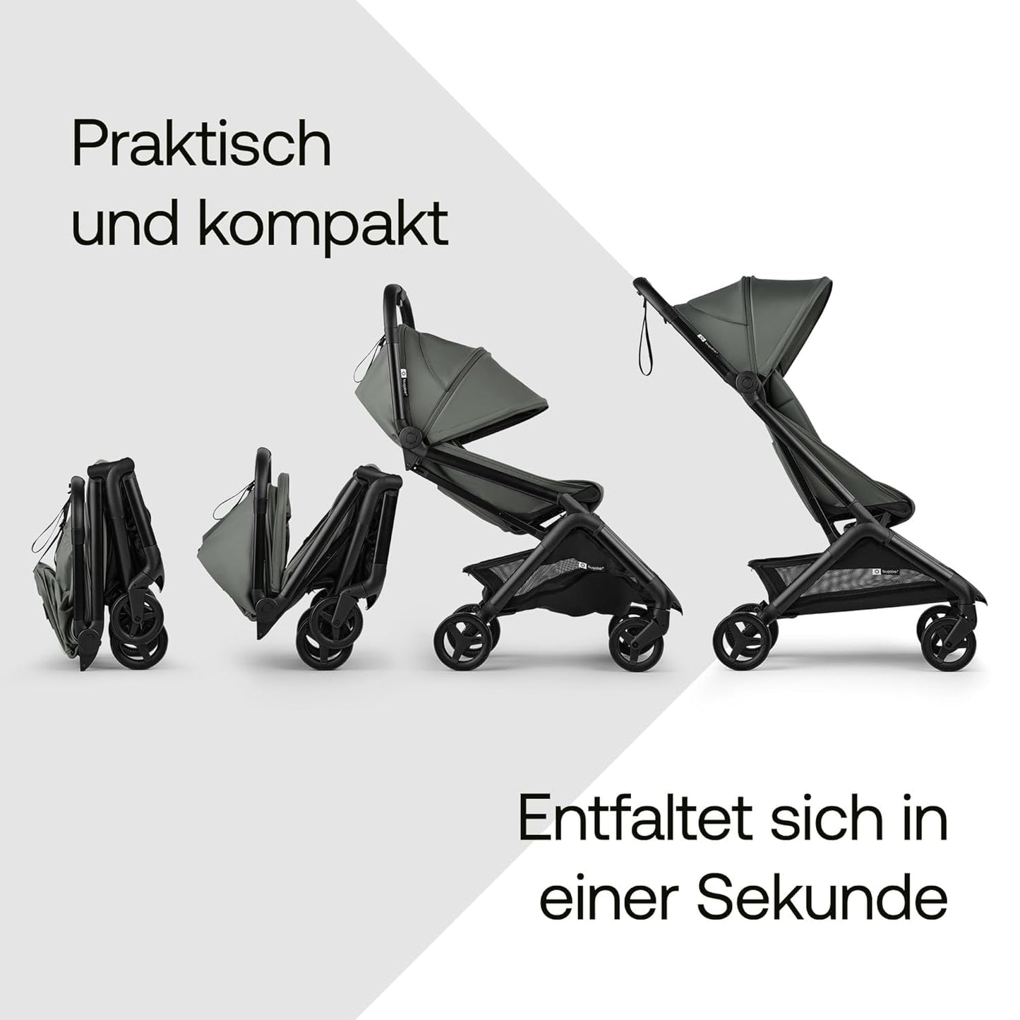 Bugaboo Butterfly 2 Reisebuggy Set – leichter, faltbarer Kinderwagen mit Sicherheitsbügel & Regenabdeckung – Handgepäckgröße, mit Liegefunktion – ab 6 Monaten bis 4 Jahre – Forest Green