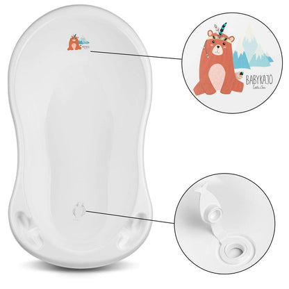 Baby Badewanne mit Gestell 4 Set TÜV Rheinland zertifiziert! Babybadewannen + Baby Badewannensitz +Abfluss + Gestell - Babywanne mit Ständer! Baby Pflegeset für Neugeborene.