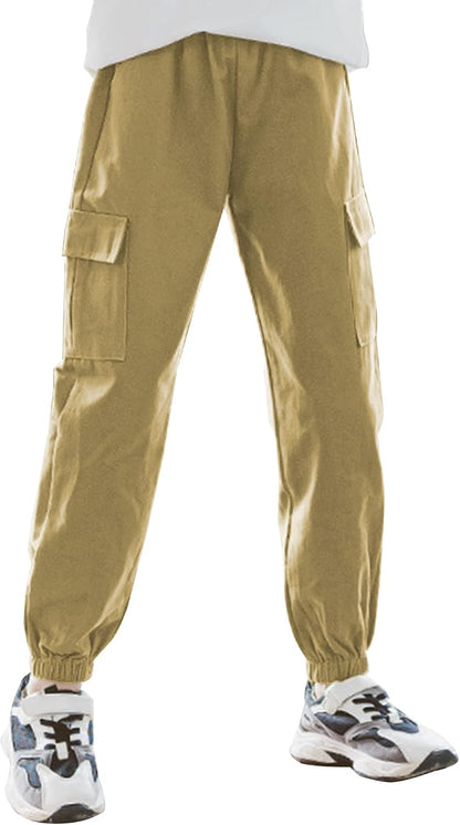 SEAUR Cargo Pants Girls Casual Pants Hip Hop Pants with Elastic Waist Sports Pants Jogging Pants with Pockets Drawstring Training Pants Sport Leisure Streetwear - 100-160cm 