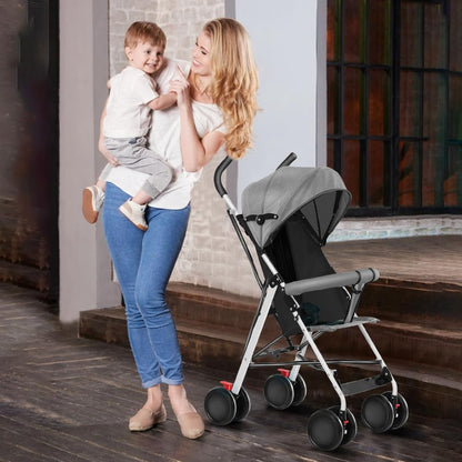 Buggy für Babys, ultraleicht, kompakt, faltbar und neigbar, von Geburt bis 25 kg, mit Trolley-System, Regenschutz inklusive, ausziehbarer Haube, C-schwarz