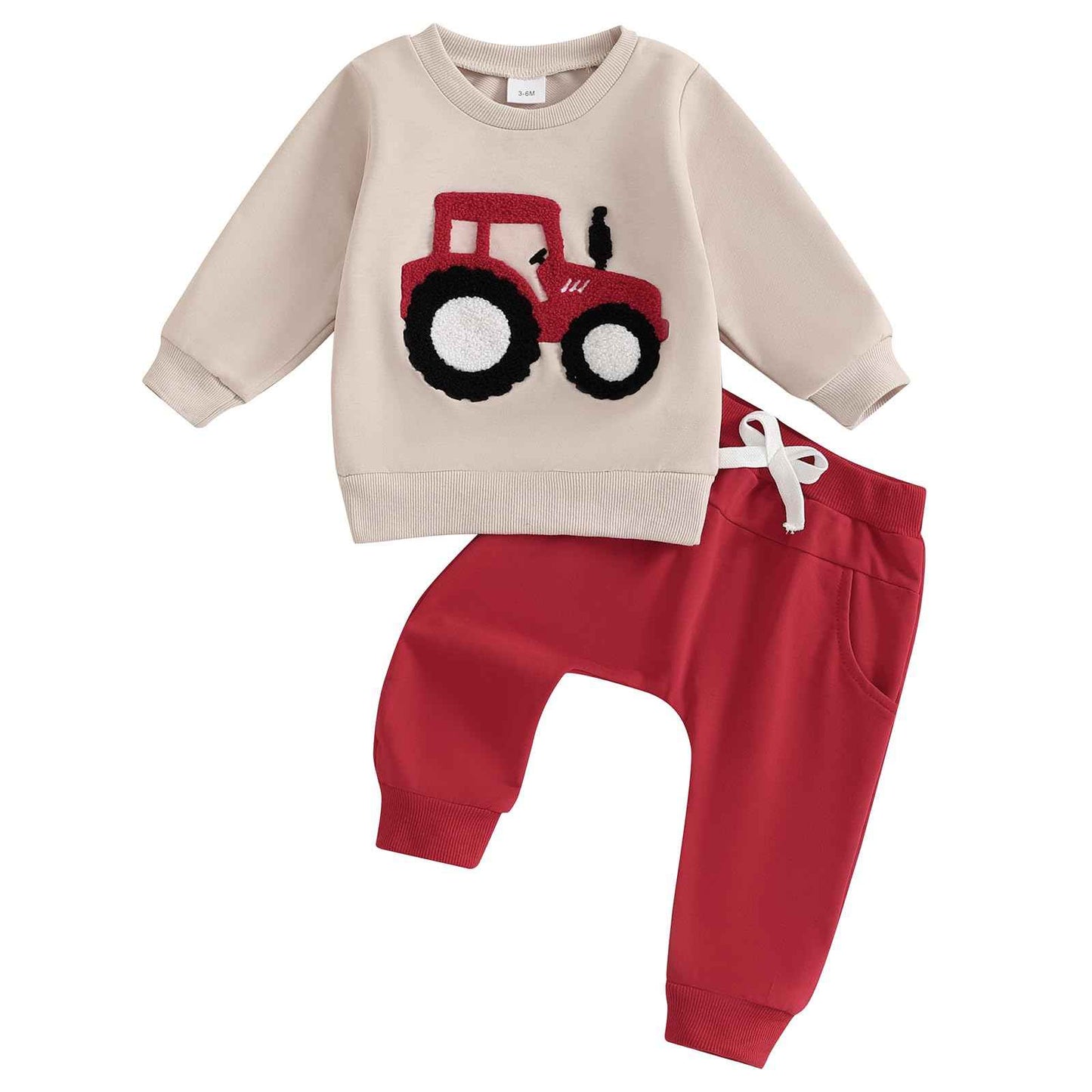 Baby Boys Soft Clothing Sets Toddler Cute Two Piece Outfit Long Sleeve Tractor Print Sweatshirt and Trousers Set Autumn Winter Jogging Suit