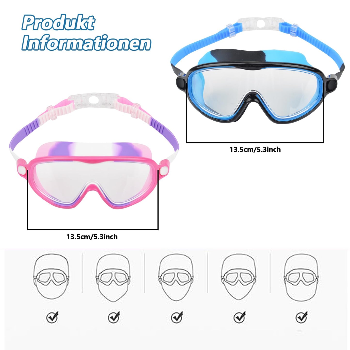 Moseem Schwimmbrille Kinder, 2 Stück Schwimmbrille 3-15 Jahre UV-Schutz,Anti-Nebel Kein Auslaufen Schwimmbrillen für Kinder, Mädchen, Jungen