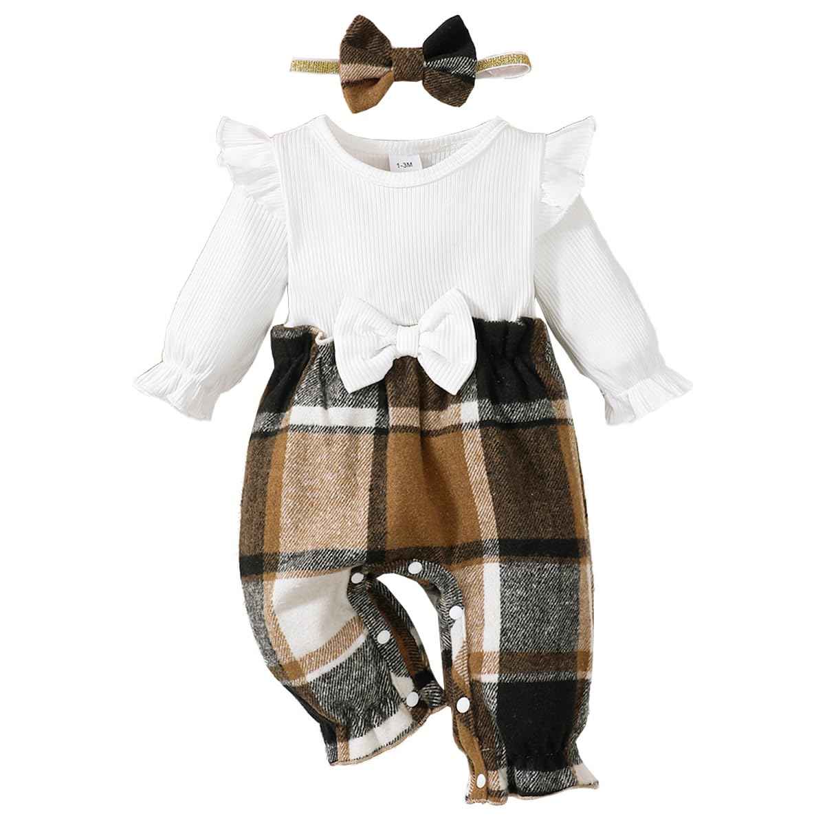 UUAISSO Newborn Baby Girl Clothing Long Sleeve Ruffle Jumpsuit Bowknot Romper Infant Girls Autumn Winter Outfits