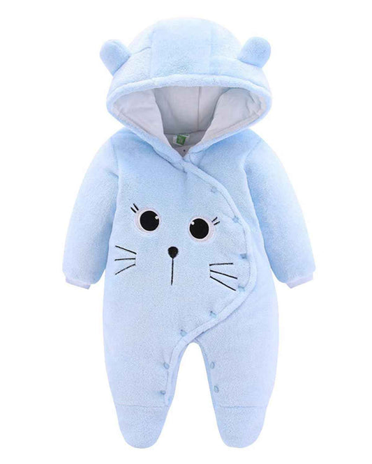 JiAmy Baby-Overall Baby-Strampler Flanell Winter-Strampelanzug mit Füßchen Kapuze Cartoon,Khaki 6-9 Monate