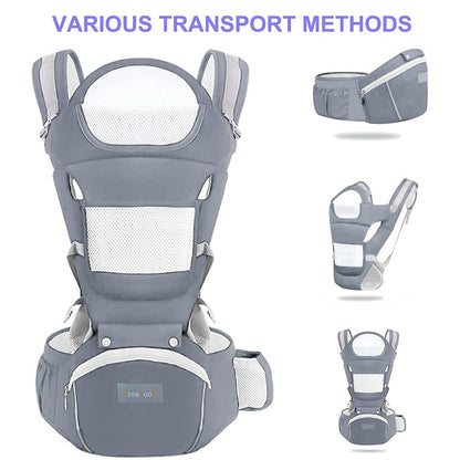 Azeekoom Baby Carrier Ergonomic with Hip Seat, Cotton Child Carrier Dorsal and Ventral, Lightweight Breathable, Adjustable Headrest for Babies and Children from 0 to 48 Months (3.5 to 25 kg) 