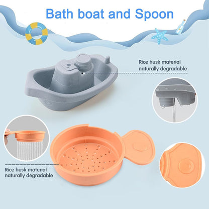 BIQIQI Baby Badespielzeug, 15 Stück Badewannenspielzeug Baby Silikon Wasserspielzeug Kinder mit Spritztiere Boote Badelöffeln,Schwimmende Schwimmbad Badewanne Pool Bad Spielzeug für Kleinkinder