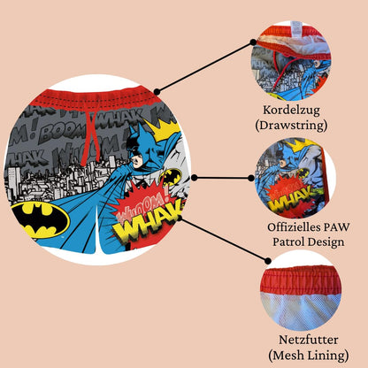 Paw Patrol/Batman Jungen Badehose Badeshorts Schwimmhose mit Elastischer Bund und EIN Netzfutter, Fast trocken Badeboxer Kinder