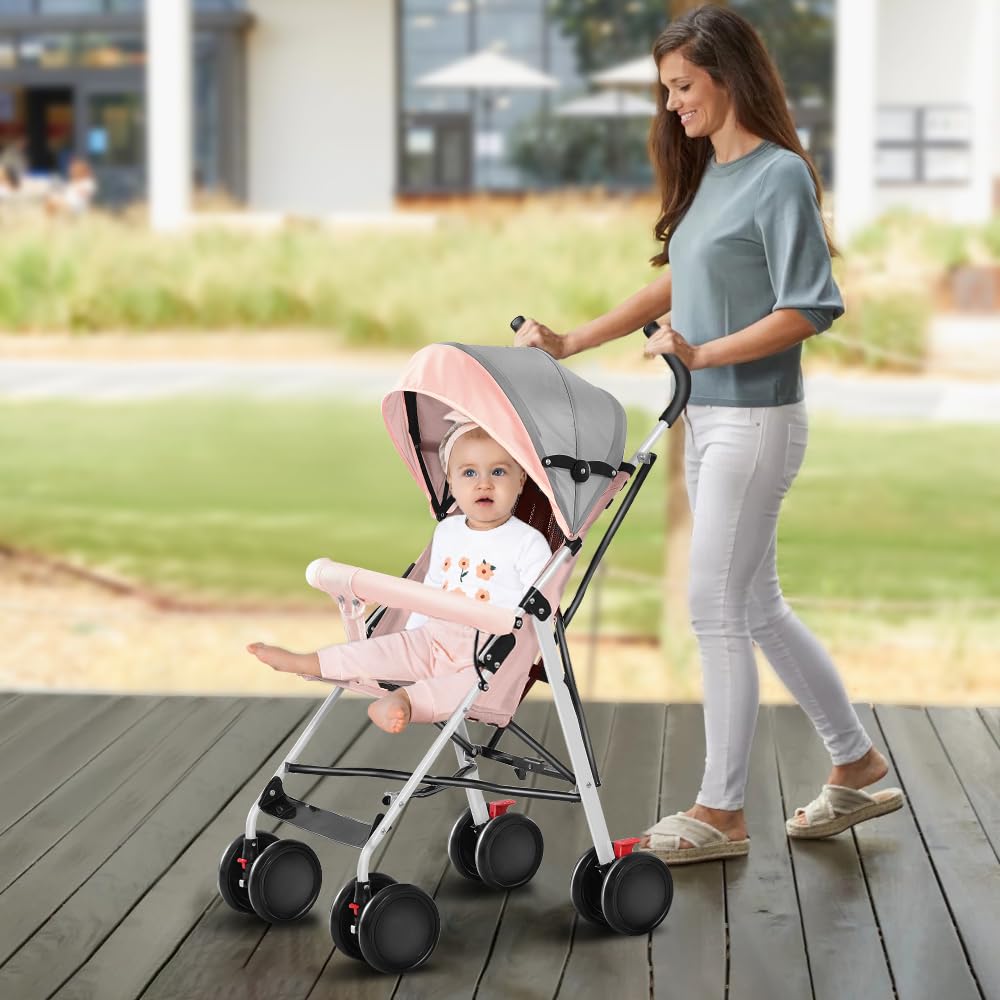 Kinderbuggy, Klein Zusammenklappbar Kinderwagen,Rücken und Fußstützenverstellung,Hinterradbremse,5-Punkt-Gurt,Einfaches Ein-Hand-Falten,Baby Reisebuggy