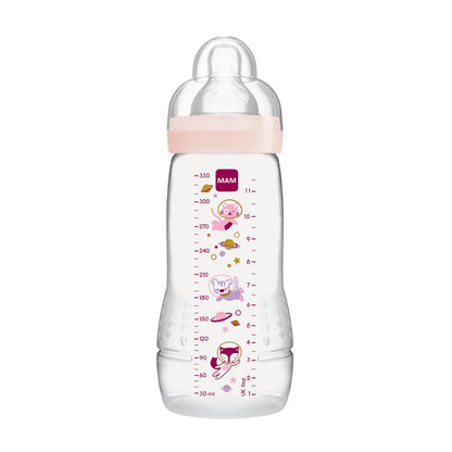 MAM Easy Active Trinkflasche im 2er-Set (330 ml), Baby Trinkflasche inklusive MAM Sauger Größe 2 aus SkinSoft Silikon, Milchflasche mit ergonomischer Form, 4+ Monate, Weltall - Meloni2