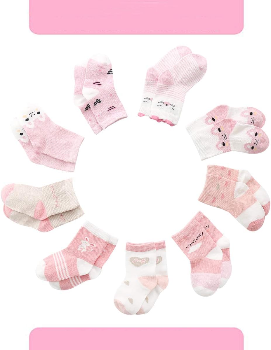 Rosa Baumwolle Baby Mädchen Socken,9 Paar Süß. Kleinkind Mä dchen Socken mit Griffen