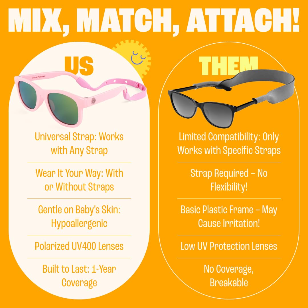 Polarized Baby Sunglasses with Strap - Unbreakable Flexible Toddler Sunglasses for Toddlers Newborn 0-24 Months